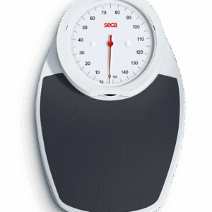 BASCULA MECANICA DE PISO 150 kg BLANCA CON TAPETE NEGRO. SECA 750