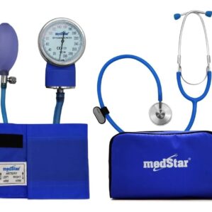 ESFIGMOMANOMETRO ANEROIDE MEDSTAR KIT CON ESTETOSCOPIO DE UNA CAMPANA FULL COLOR AZULSLI-HS-50A-F Azul