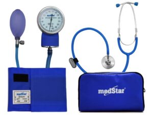 ESFIGMOMANOMETRO ANEROIDE MEDSTAR KIT CON ESTETOSCOPIO DE UNA CAMPANA FULL COLOR AZULSLI-HS-50A-F Azul