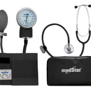 ESFIGMOMANOMETRO ANEROIDE MEDSTAR KIT CON ESTETOSCOPIO DE UNA CAMPANA FULL COLOR NEGROSLI-HS-50A-F Negro