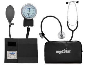 ESFIGMOMANOMETRO ANEROIDE MEDSTAR KIT CON ESTETOSCOPIO DE UNA CAMPANA FULL COLOR NEGROSLI-HS-50A-F Negro