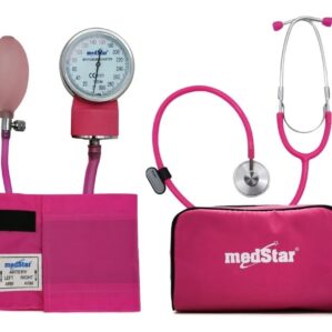 ESFIGMOMANOMETRO ANEROIDE MEDSTAR KIT CON ESTETOSCOPIO DE UNA CAMPANA FULL COLOR ROSA SLI-HS-50A-F Rosa