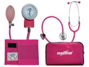 ESFIGMOMANOMETRO ANEROIDE MEDSTAR KIT CON ESTETOSCOPIO DE UNA CAMPANA FULL COLOR ROSA SLI-HS-50A-F Rosa